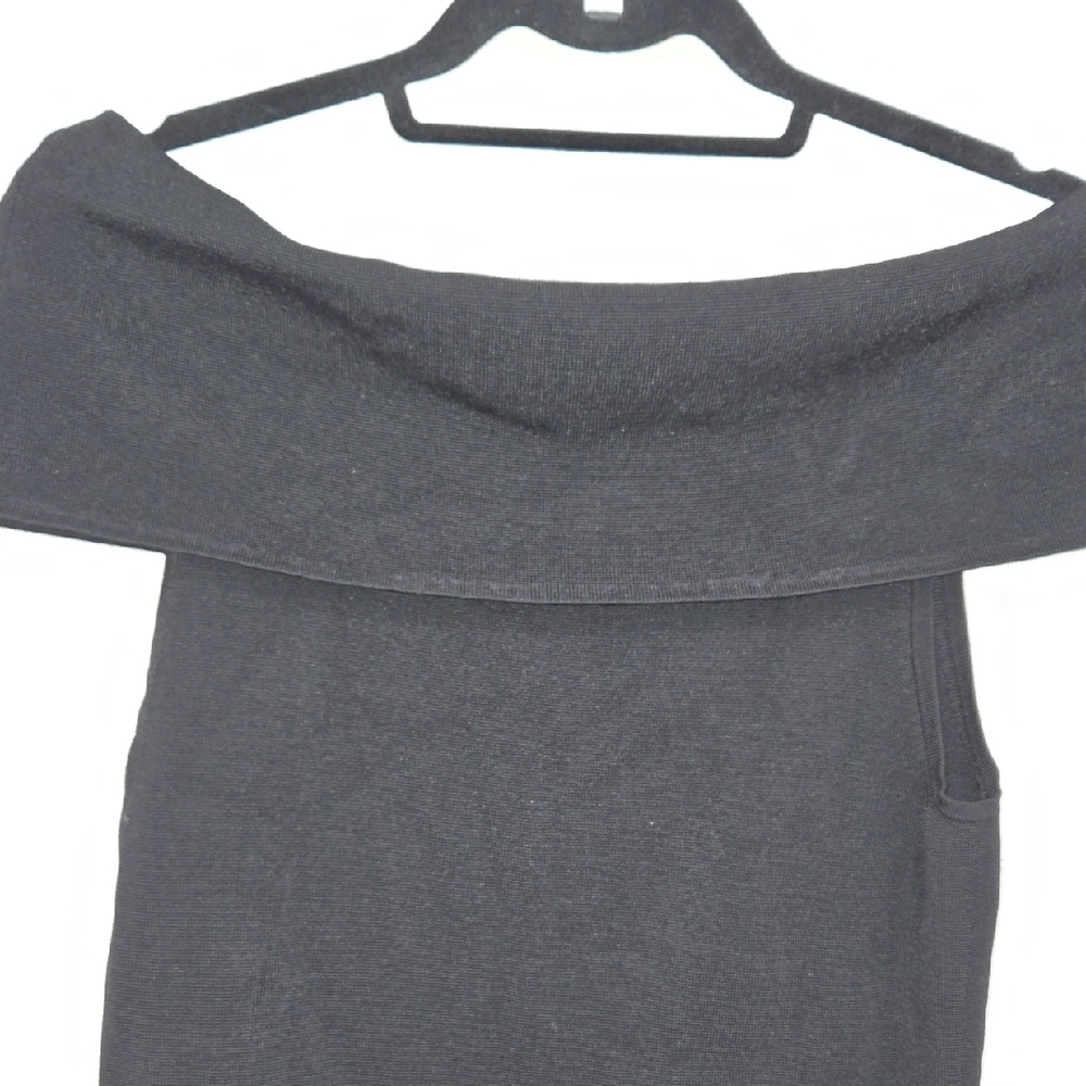 White House Black Market Off Shoulder Sleek Minimalist Sleeveless Black Sweater - Picture 4 of 6